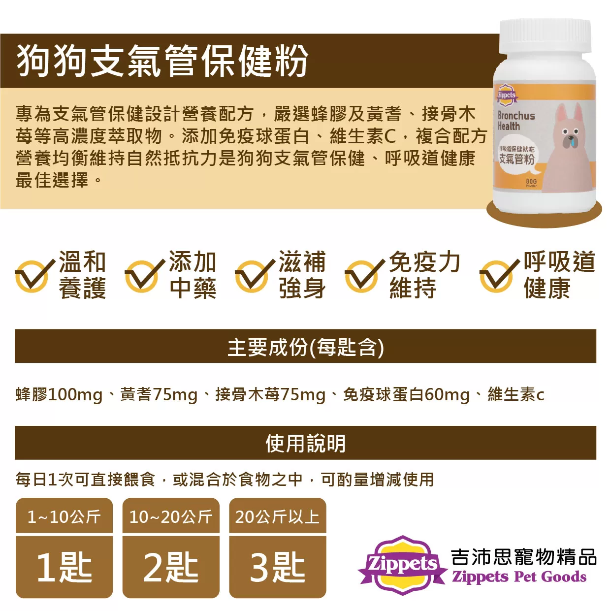 吉沛思狗狗支氣管保健粉商品介紹-1
