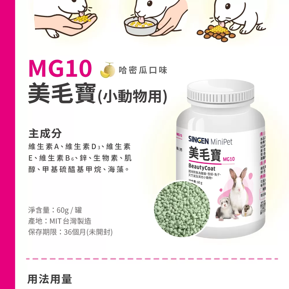 信元 美毛寶 鼠貂兔用 柔軟亮麗強健毛髮營養配方 60g 哈密瓜風味商品介紹-1-4